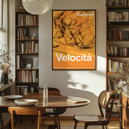 Italian Futurism-inspired poster featuring Boccioni’s Dynamism of a Cyclist for modern interiors