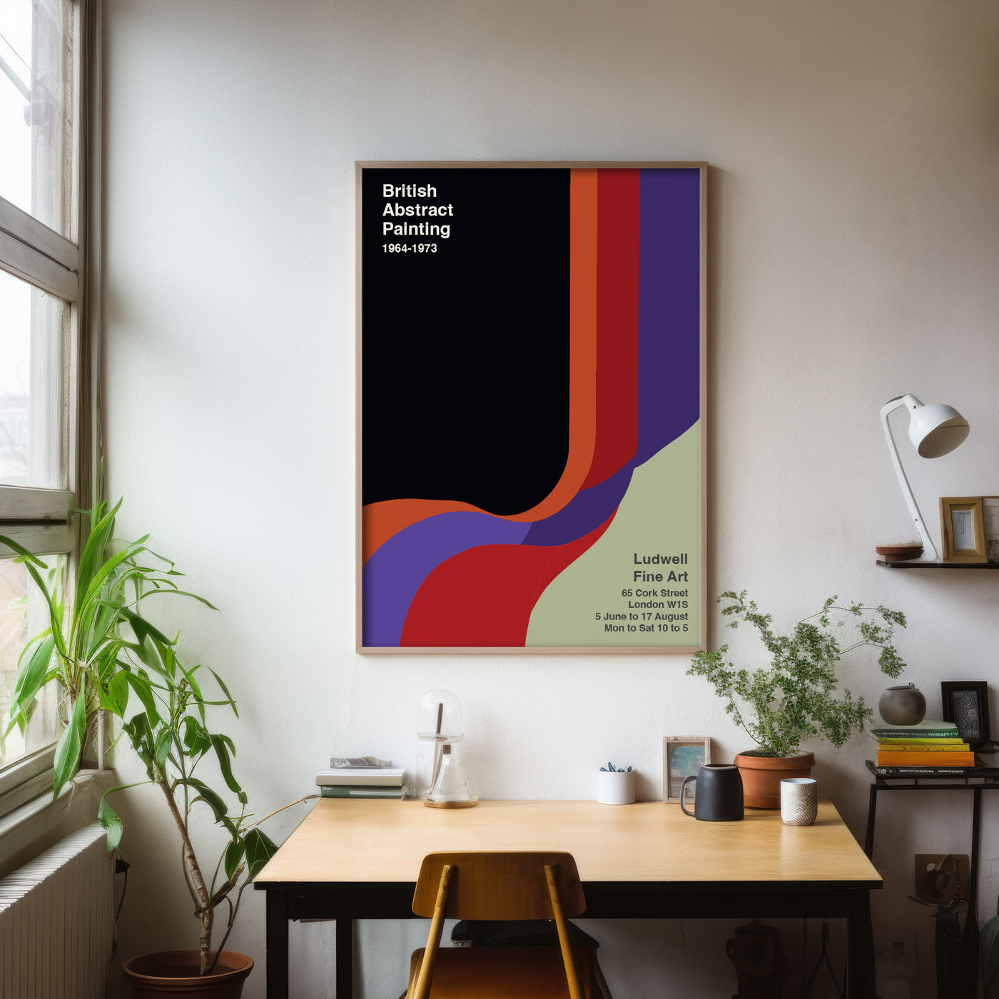 Poster for British Abstract Painting 1964–1973 with bold hard-edged abstract design