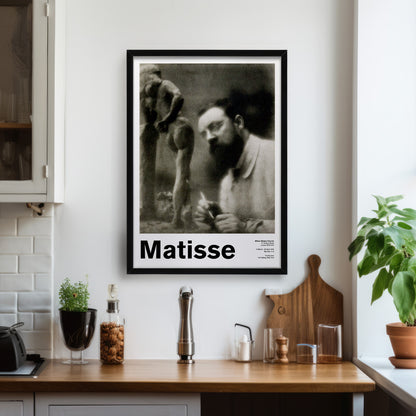 Stylised kitchen setting featuring Henri Matisse and La Serpentine 1979 Imaginary Exhibition Poster as wall decor