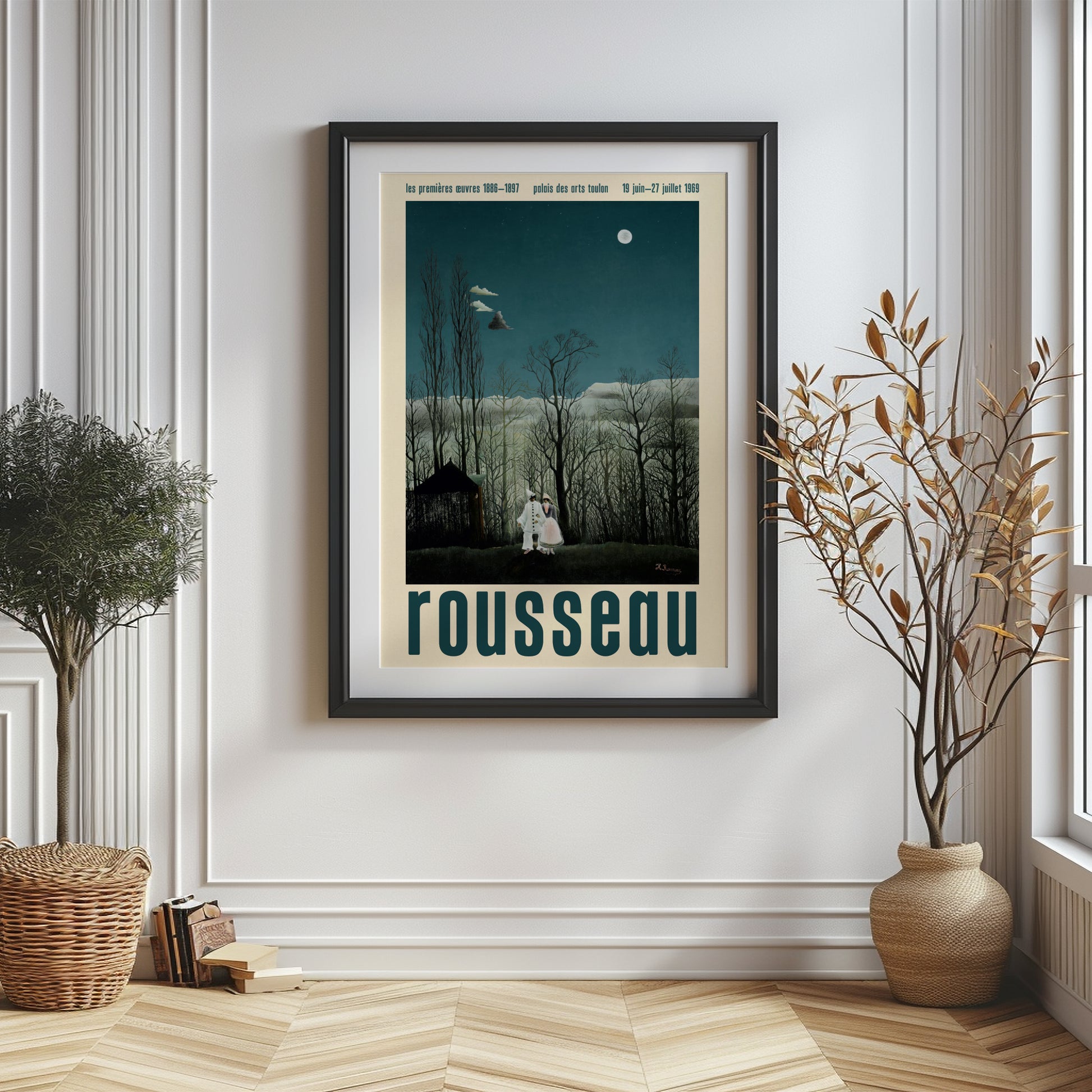 Period-style exhibition poster featuring Henri Rousseau 'Carnival Evening' (1886)