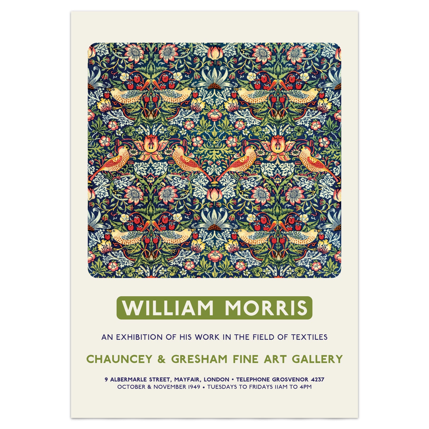 William Morris 'Strawberry Thief' Exhibition Poster Print