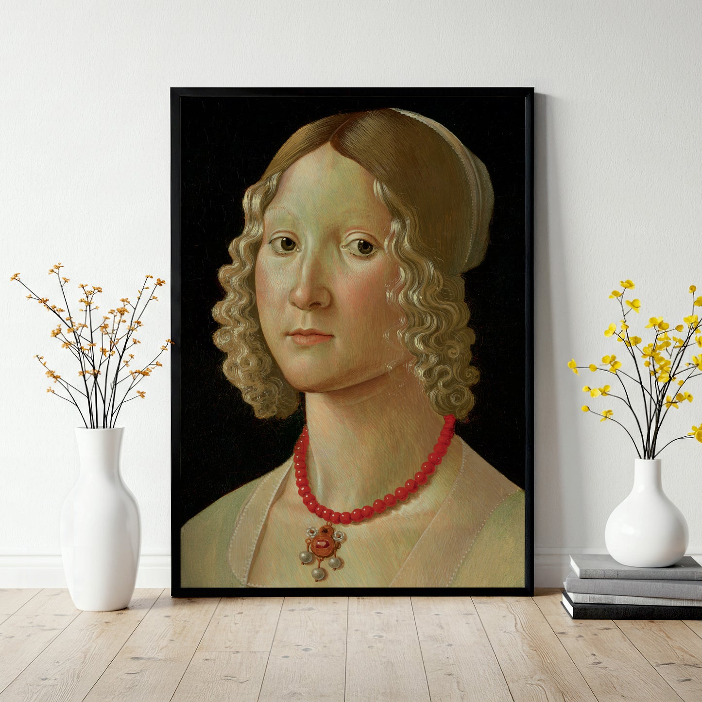 Woman With A Red Necklace - Close-Up Renaissance Portrait Print