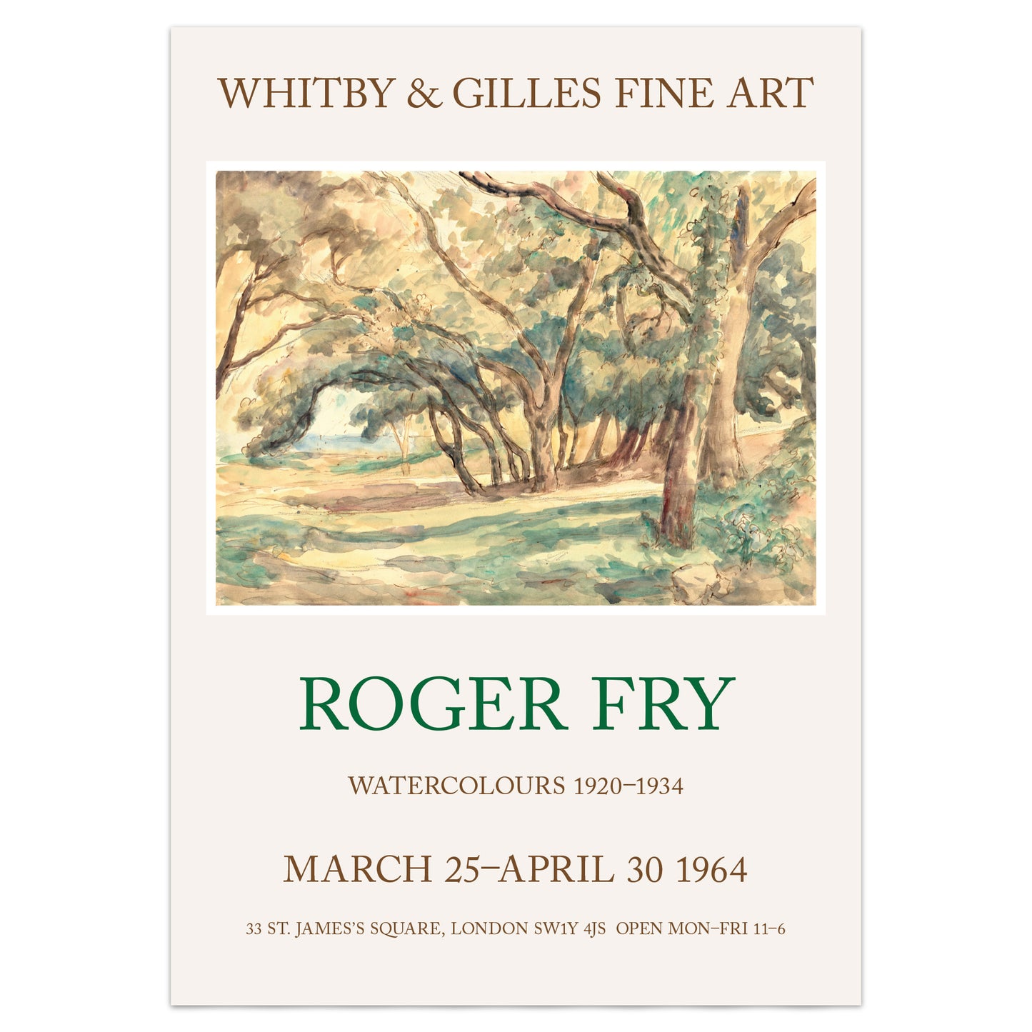 Roger Fry Watercolour Exhibition Poster - 'A Wooded Glade Near St Tropez'