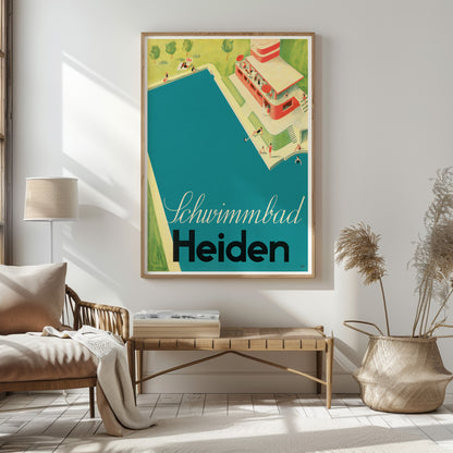 Schwimmbad Heiden: 1930s Swiss Swimming Pool Poster