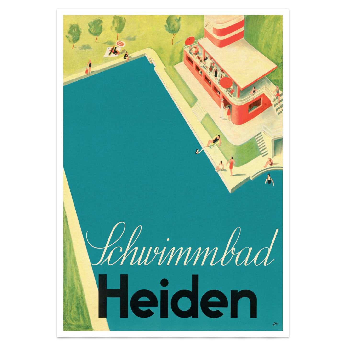Schwimmbad Heiden: 1930s Swiss Swimming Pool Poster