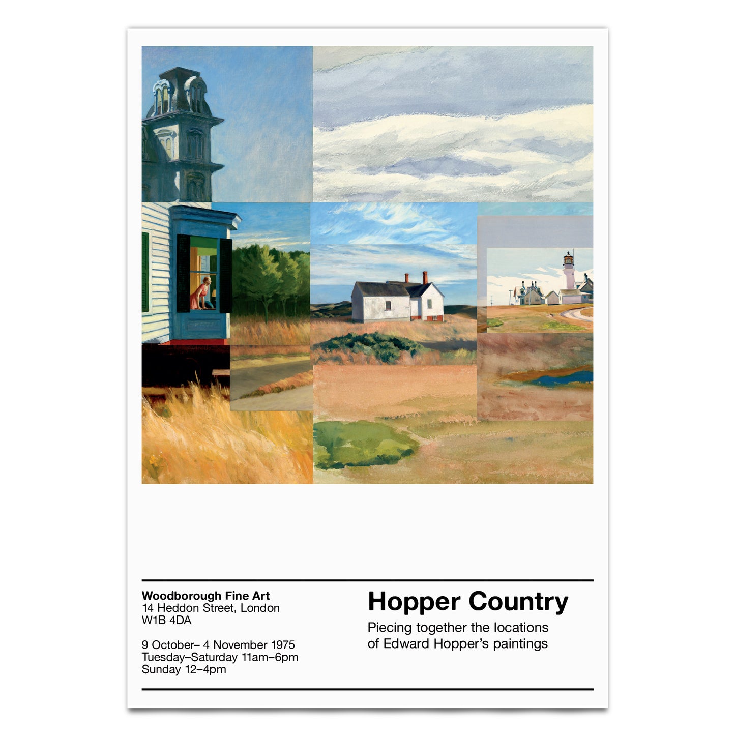 Collage of Edward Hopper paintings with exhibition information below