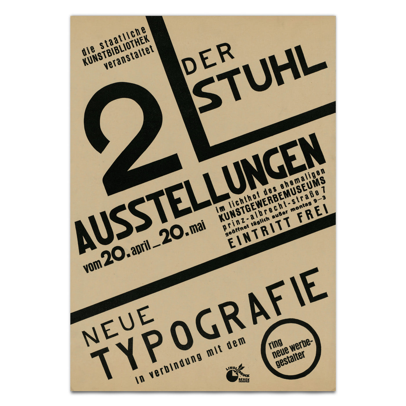 László Moholy-Nagy 1929 Neue Typografie (New Typography) Exhibition Poster