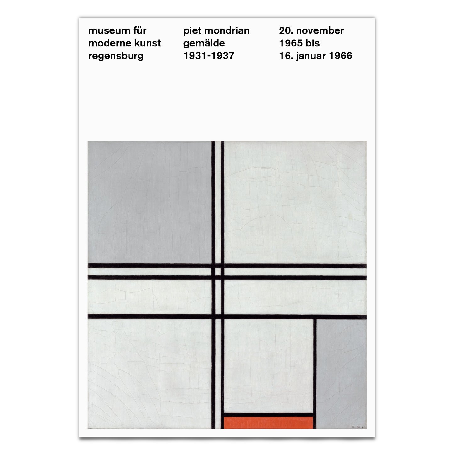 Exhibition poster featuring Mondrian’s abstract masterpiece Composition (No. 1) Gray-Red