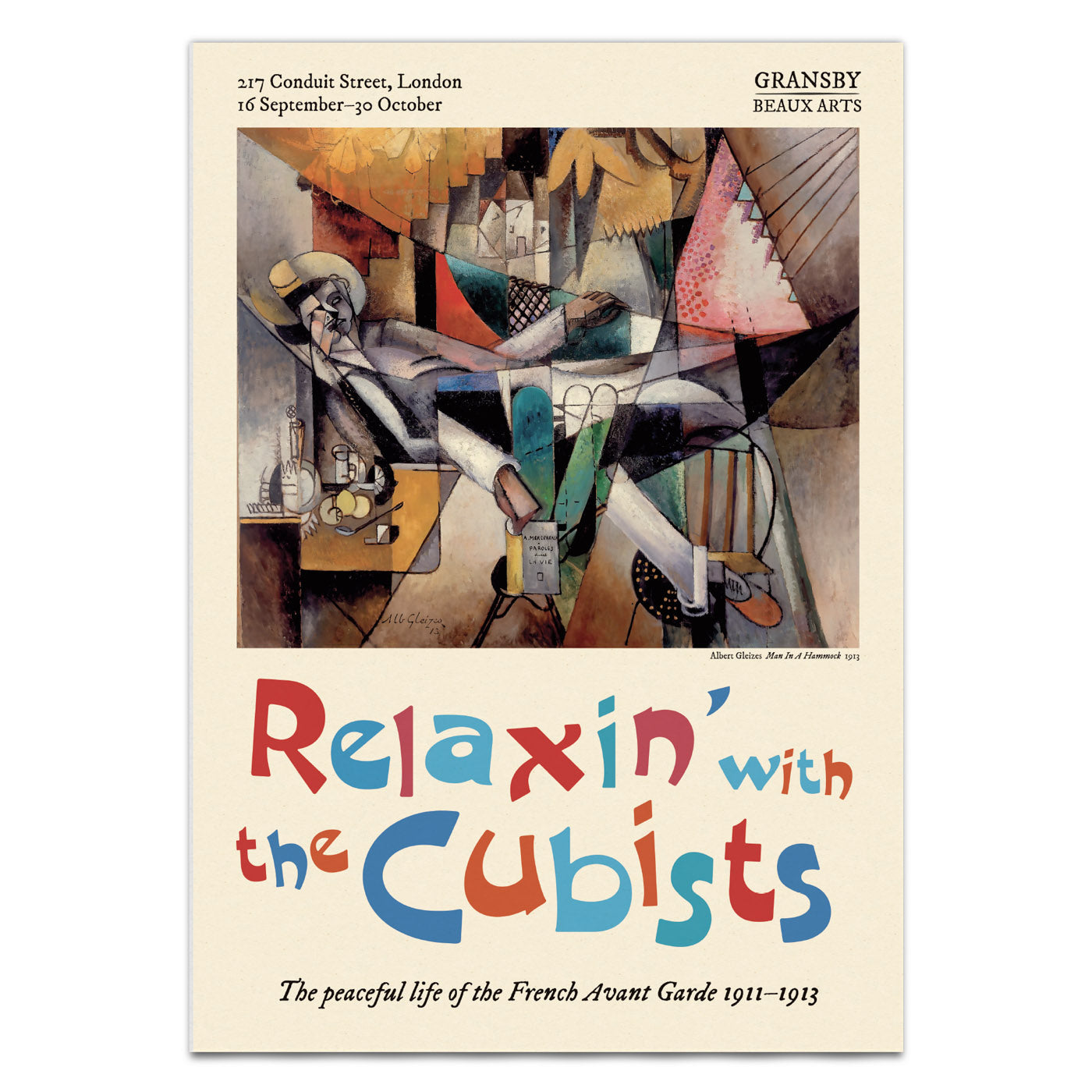 Playful art print featuring a Cubist painting and a fictional French avant-garde exhibition