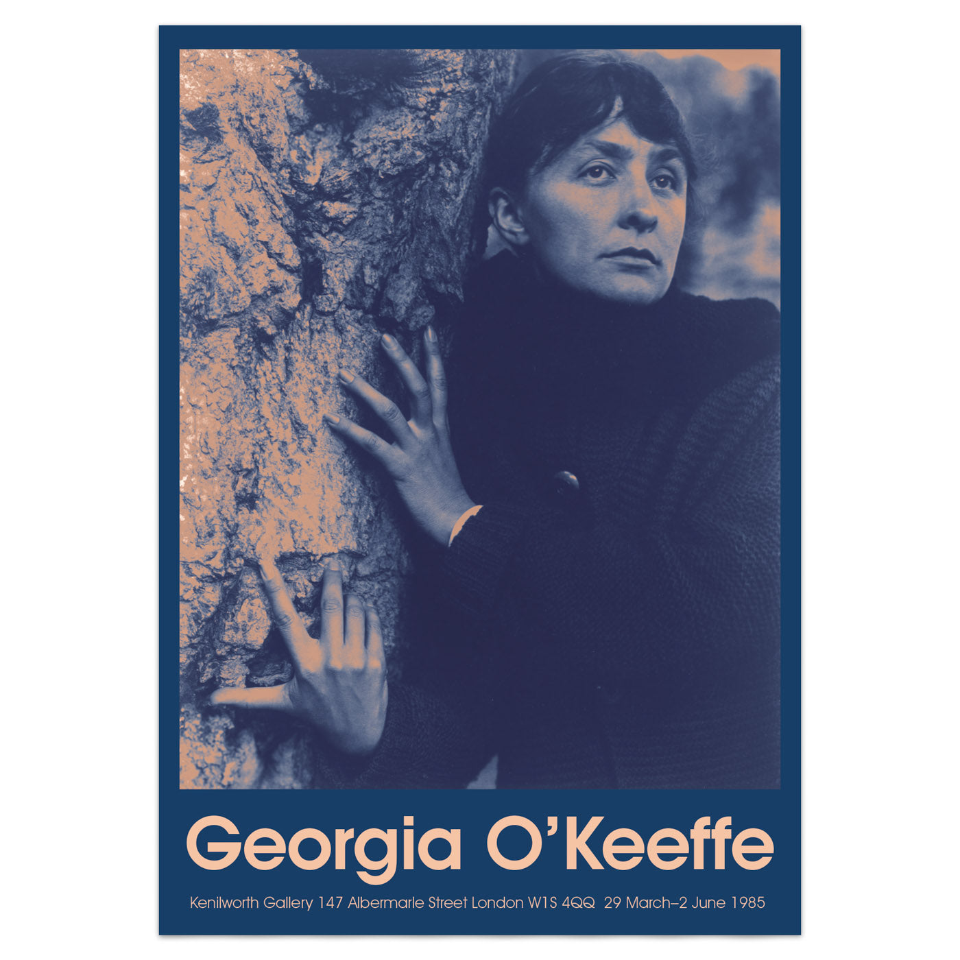 Art poster with Georgia O’Keeffe portrait by Alfred Stieglitz, styled with a mid-century colour palette