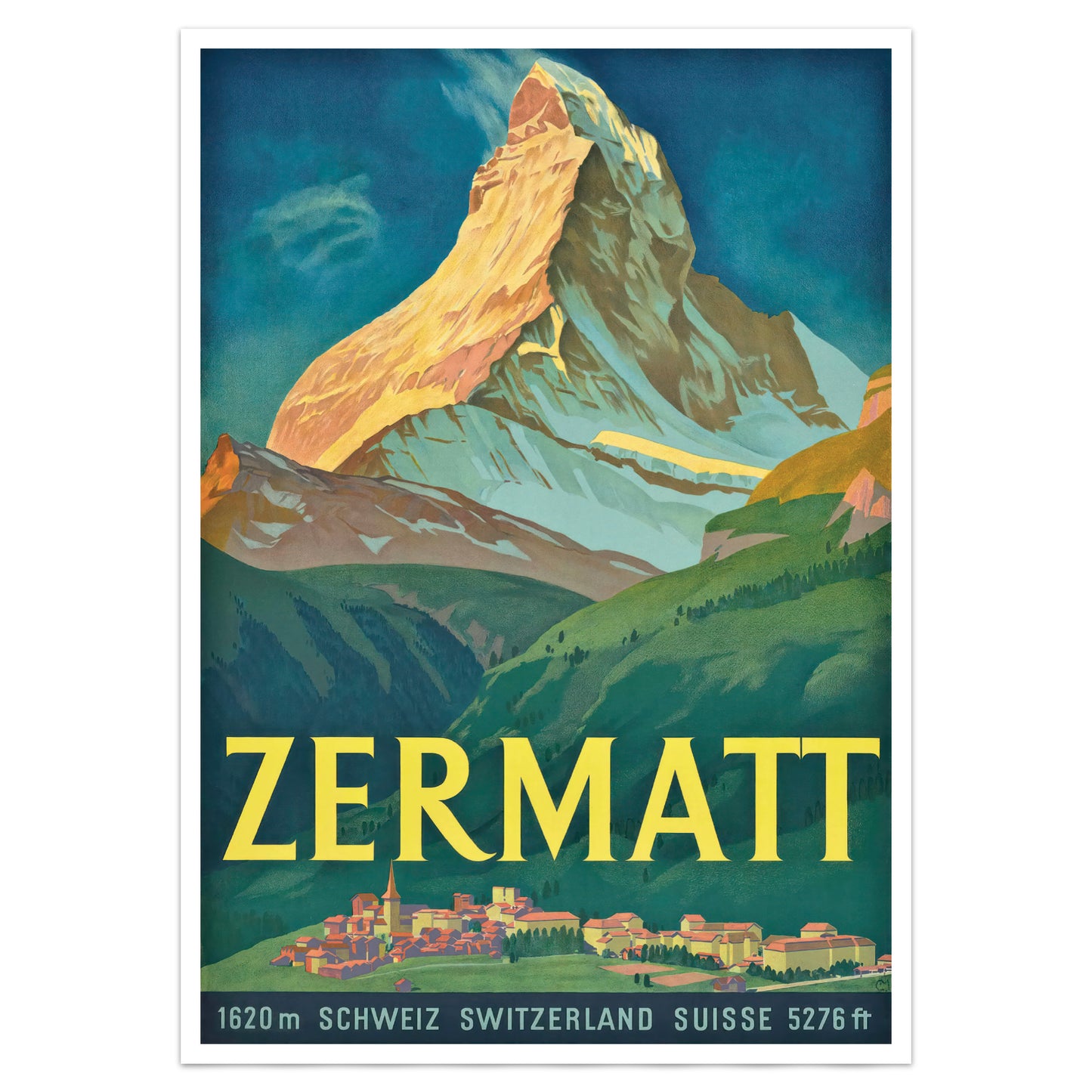 Zermatt & The Matterhorn Vintage Swiss Travel Poster