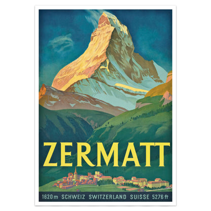 Zermatt & The Matterhorn Vintage Swiss Travel Poster