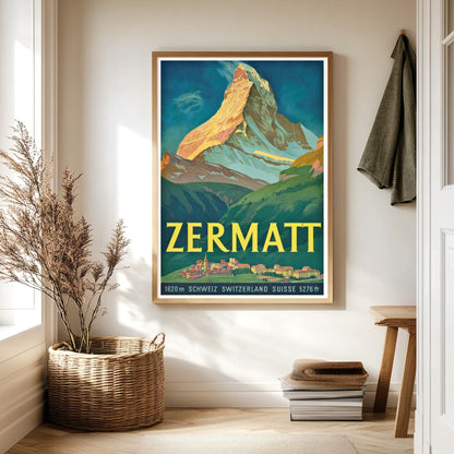 Zermatt & The Matterhorn Vintage Swiss Travel Poster