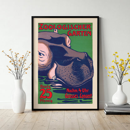 Edmund Edel Zoological Garden Poster: Adapted Vintage-Inspired Hippo Art Print