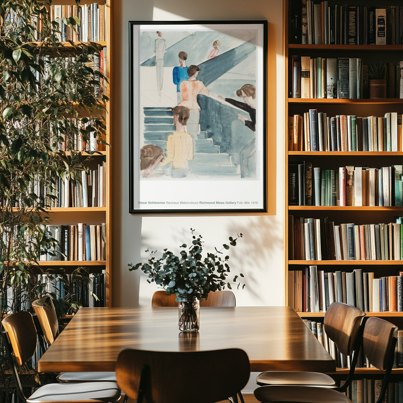 Oskar Schlemmer’s Bauhaus Stairway (1931) poster in a dining room 