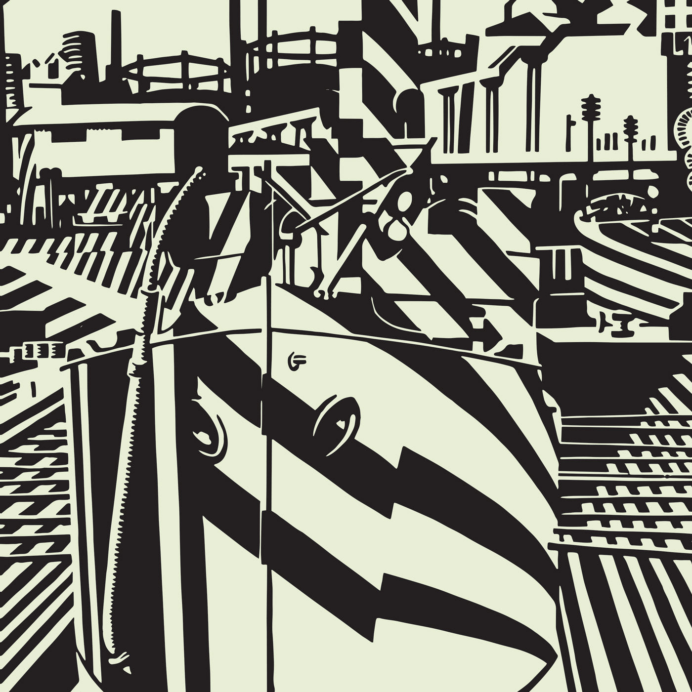 Close-up of Wadsworth's Dazzle Ship maritime camouflage design in period-accurate poster