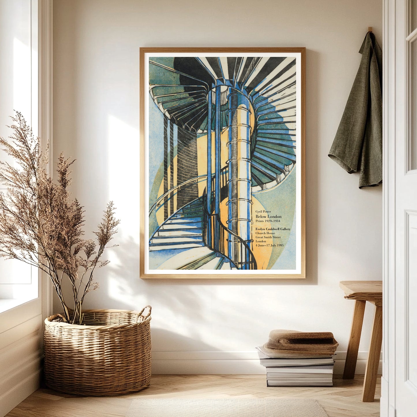 Cyril Power ‘The Tube Staircase’ 1929 poster with spiral stair linocut image