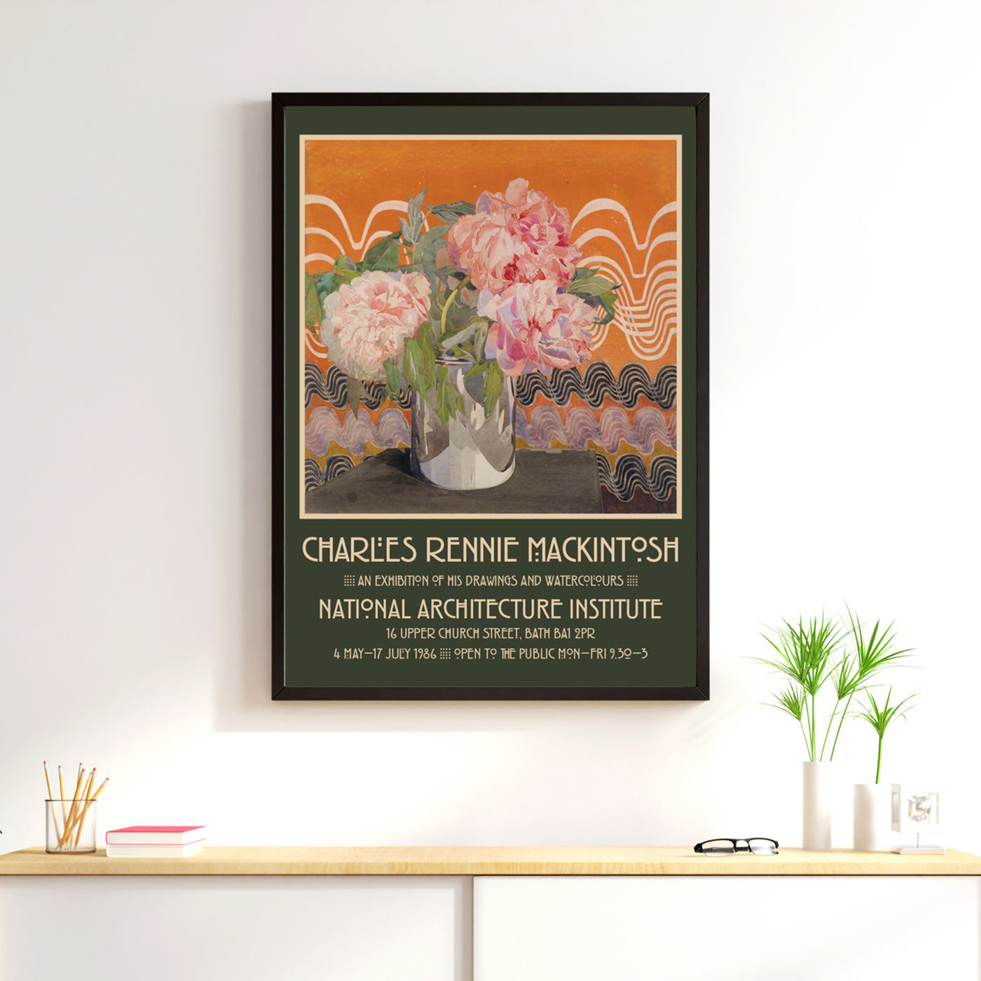 Charles Rennie Mackintosh Peonies Watercolour Exhibition Poster