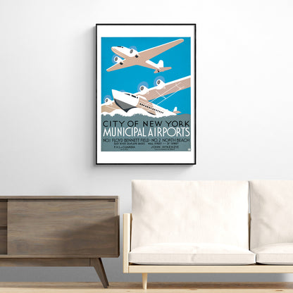 New York City Airports Art Deco Poster